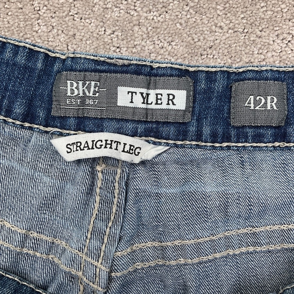 BKE Tyler Jeans Mens 42R Blue Whisker Straight Leg Y2K Rock Casual Stretch Denim - Picture 3 of 12